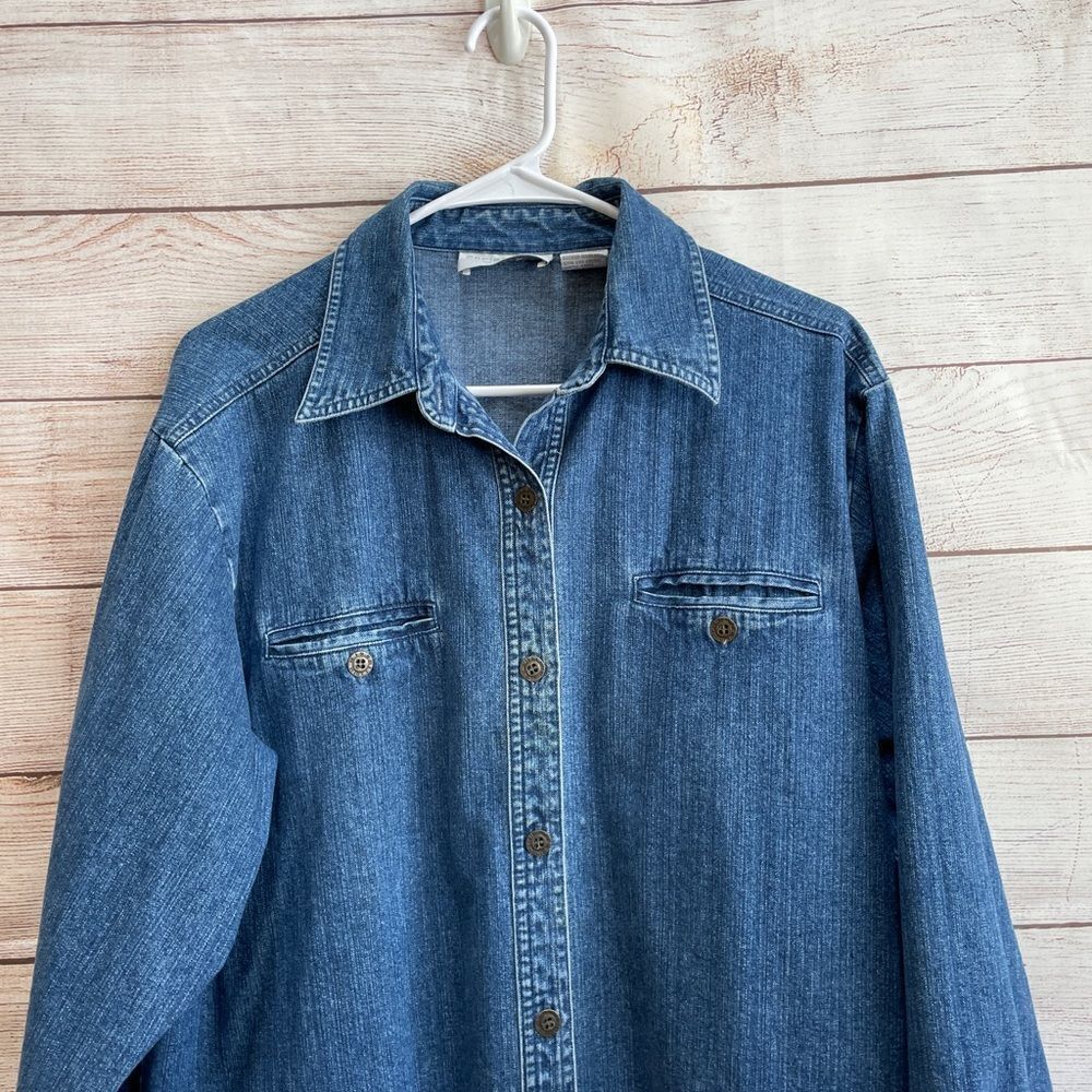 VINTAGE CHRISTOPHER & BANKS DENIM SHACKET. SIZE XL - Picture 2 of 5